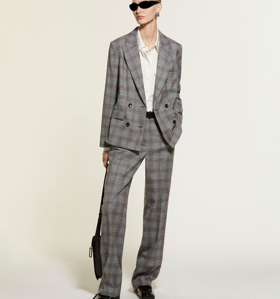 Check flannel blazer  - women's blazers - Gray | Sisley image number 5
